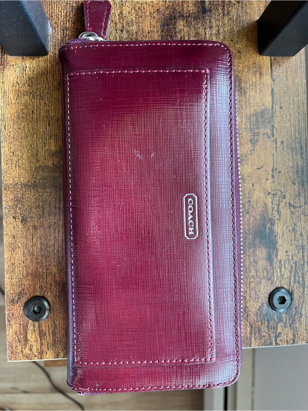Coach Burgundy Zip Around Leather Wallet